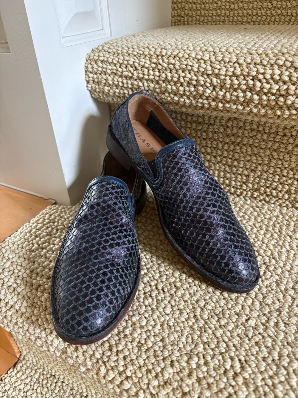 Trask Ali Navy Leather Slip-On Loafers